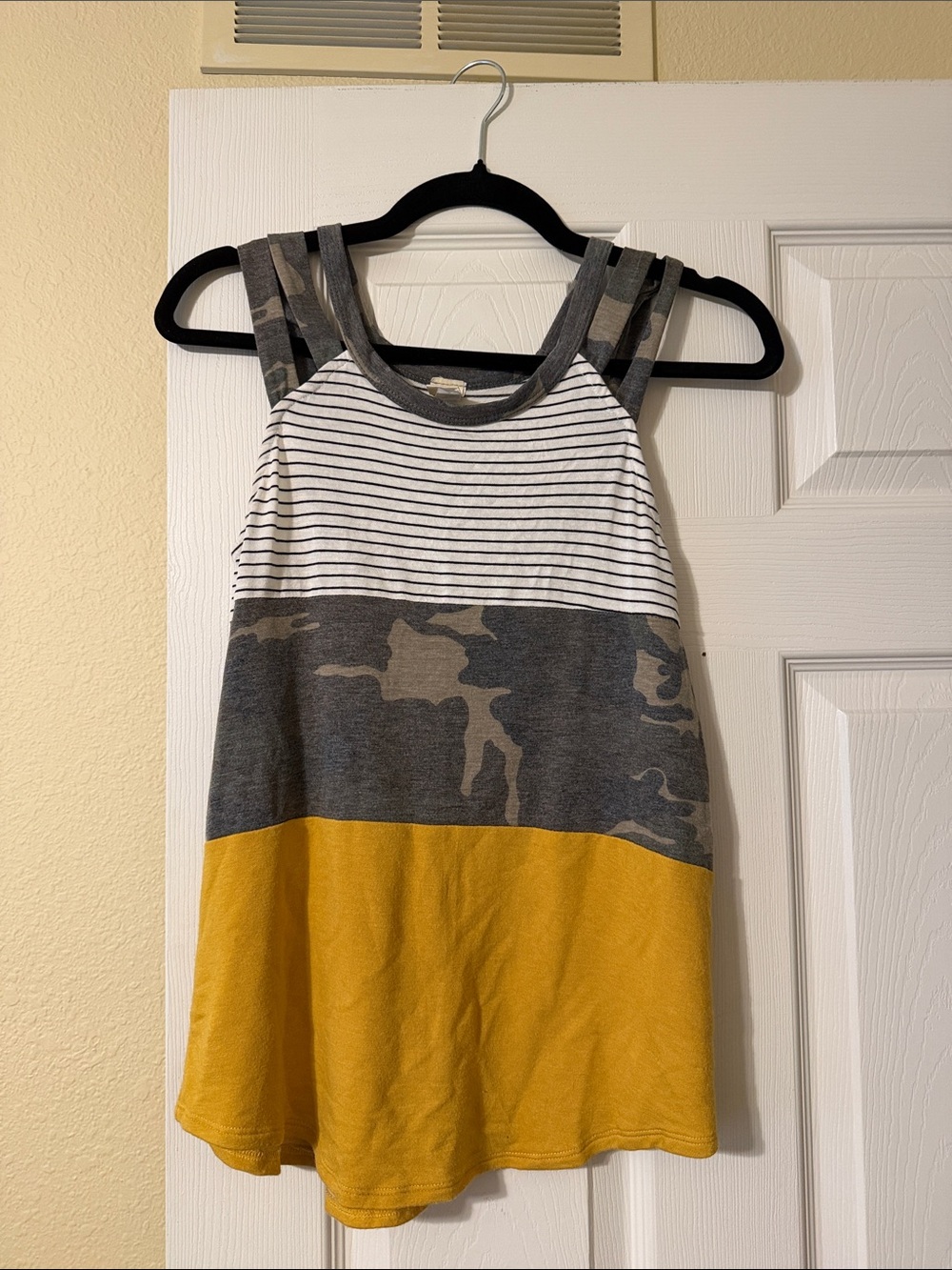 7th Ray Colorblock Tank Top in White, Gray & Mustard